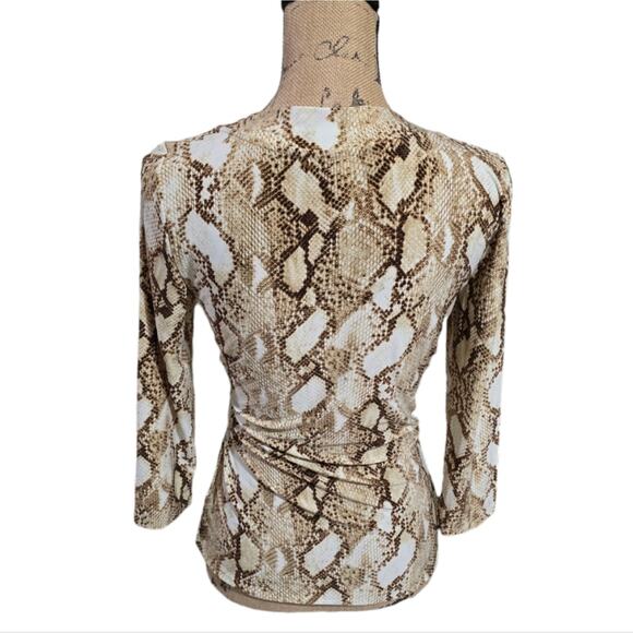 Ralph Lauren Tan & White Snakeskin Surplice Belted Waist Stretch Blouse Size M - Picture 2 of 8